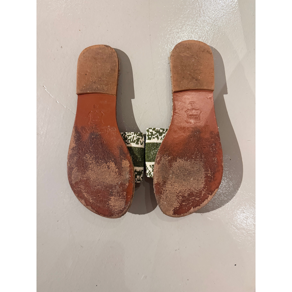 Saint Tropez Sandals in Olive Green Slides Leather & Beads - Picture 6 of 6